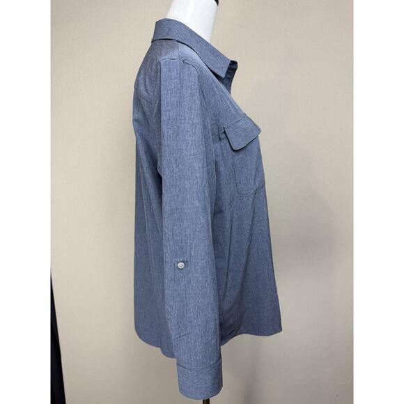 Lands' End Women's Button Up Shirt Sz M/P Stretch Pockets Denim Look - Picture 7 of 14